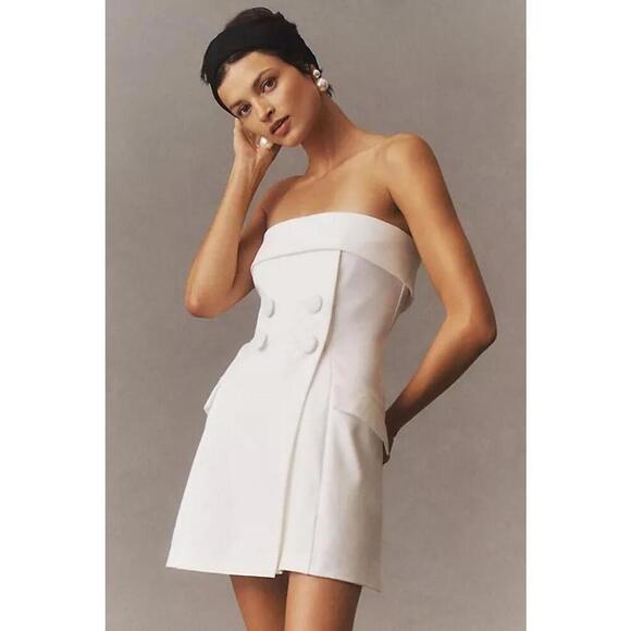 BHLDN Dresses & Skirts - BHLDN Strapless Tuxedo Mini Party Dress Sleeveless Women's Size L Ivory